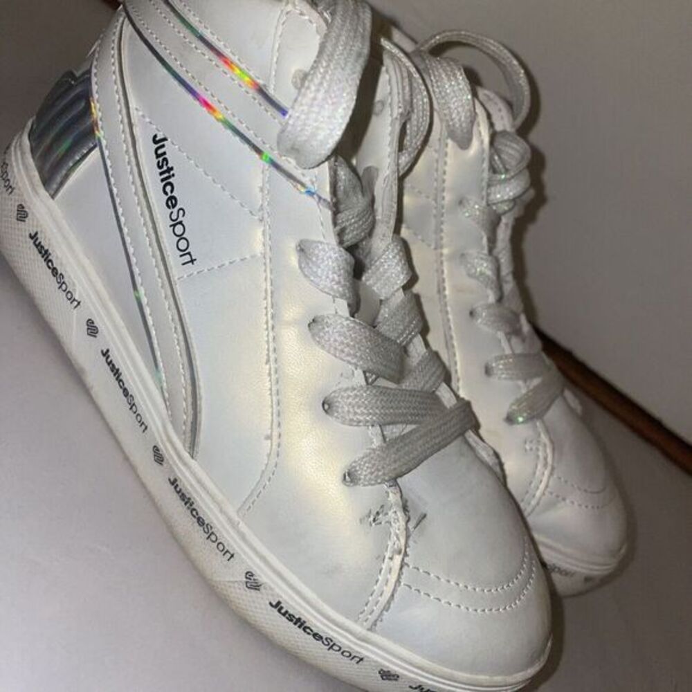 Justice Sport White High Top Sneakers White/Reflective Silver Size 13